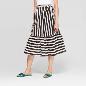 **NEW** Who What Wear Striped ruffled midi skirt